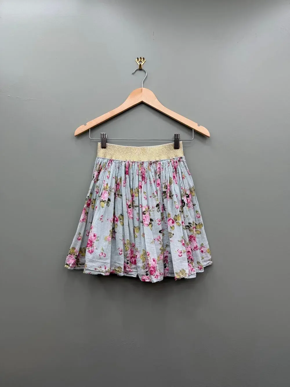 Atmosphere Floral Skater Skirt Blue Pink Roses Gold Waistband UK 8